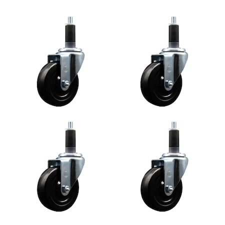 Service Caster 4'' Soft Rubber Wheel Swivel 1-1/8'' Expanding Stem Caster Set, 4PK SCC-EX20S414-SRS-118-4